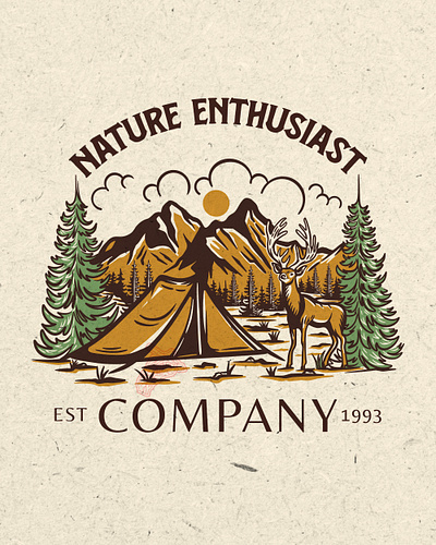 Nature Enthusiast badge branding camper deer graphic design illustration mountain nature pine retro tshirt vintage