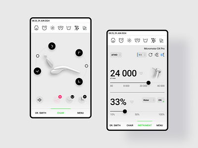 Chair Unit – Smaller Screen Adaptation android application dental dental chair unit design digital health healthcare ui ios medicine minimalist design tablet app touchscreen interface ui ux