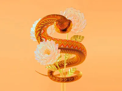 3D rendering of a golden snake 3d 3d animation 3d art 3d rendering 3d visual animation blender design digital flower gold luxury nature octane ornamental render reptile snake visual visual design