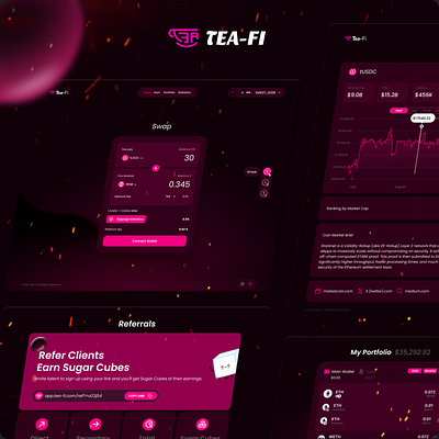 Tea-Fi ONE-STOP DEFI SHOP blockchain btc creative crypto crypto design dashboard crypto defi design exchange landing page red swap tea