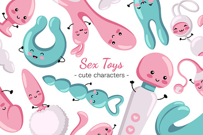 Sex Toys - 18 cute characters (18+) cartoon creative market design elements flat illustration illustration