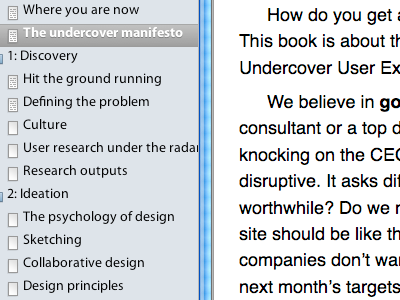 Undercover User Experience fragment book table of contents toc undercover user experience uux ux