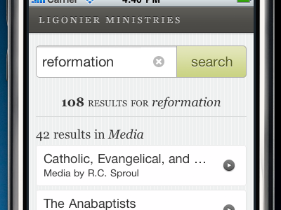 Ligonier Mobile Search ios iphone tool:photoshop ui