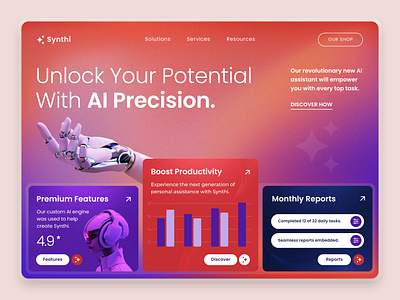 Synthi AI | Web Design Concept adobe ai web analytics app branding buttons figma graphic design hero banner illustration logo mobile app photoshop ui uiux ux vector web design webflow website graphics