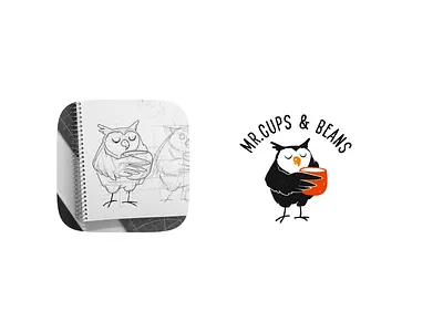 Owl & Coffee logo 2025 beans branding coffee cup hand drawing illustration logo mug owl sketch