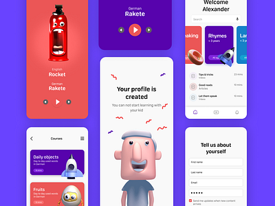 Learning app for kids | Mobile app design 3d characters gamification ios kids app language learning learning app mobile app design mobile apps mvp product design rendering ui design