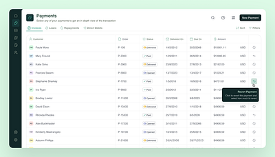 Payments | Table Design dashboard fintech saas startup ux