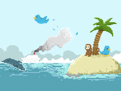 Pixel island progress brown green island monkey palm pixel