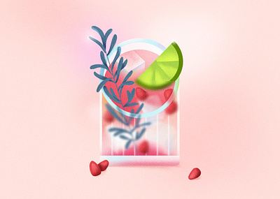 Pomegranate Cocktail bar cocktail flat illustration food fruits illustration lime menu pomegranate rosemary