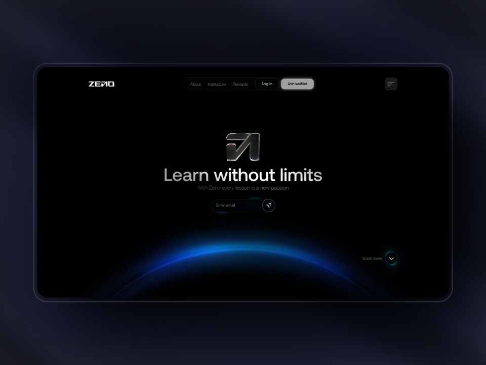 Modern Lead Capture Experience animation design blockchain branding design coming soon page dark design dribbble shot education website email list lead capture lead magnet ui ux unique waitlist web3 web3 landing page zeno