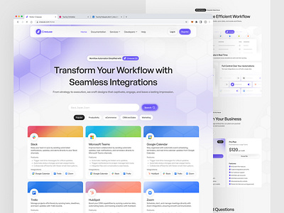 Creause - Landing Page bento clean colorfull creause gradient integration interface landing page minimalist modern productivity purple seamless software task tech ui ux web web design