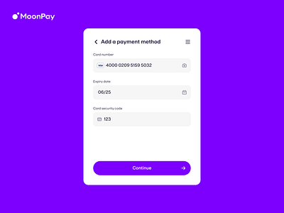 MoonPay - Adding a Payment Method crypto paymentmethod payments product design ui ux wallet web3 widget