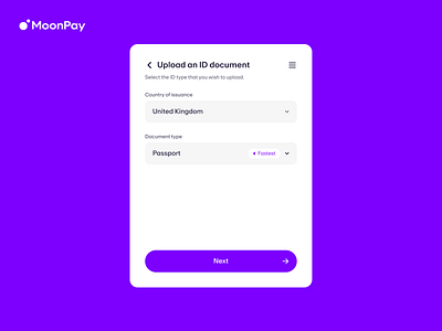 MoonPay - Identity Verification - Documents crypto id id verification product design ui ux wallet web3 widget