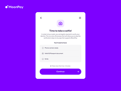 MoonPay - Identity Verification - Selfie crypto identity verification product design selfie ui ux wallet web3