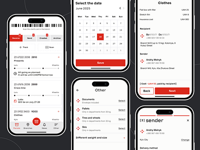 Nova Post Redesign: Simplified Shipping & Tracking Workflow barcode calendar courier home page mobile app nova post packaging parsel post sender shipping tracking waybill