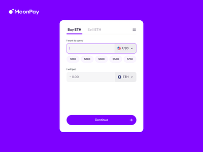 MoonPay - Crypto Checkout Initiation Screen buy checkout crypto crypto checkout design moonpay product design sell ui ux wallet web3 widget