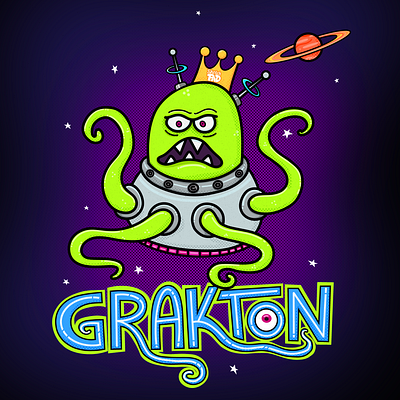 Grakton Sketch Rendering adobe fresco alien halftone lettering space tenticles ufo vibrant