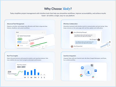 TASKY- Feature section bento card figma project management ui