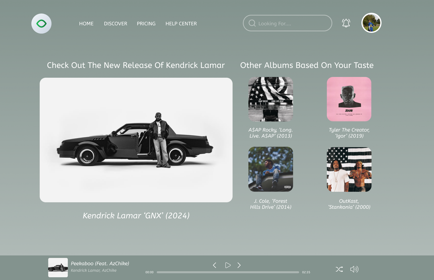 Sonique Music Player album albums daily daily ui 009 daily ui 09 daily ui 9 design graphic design illustration kendrick lamar logo music music player player rap song songs ui ux vector