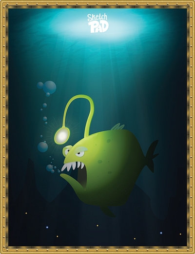 Anglerfish adobe illustrator adobe photoshop angler fish bubble dark deep sea fish lantern ocean rendering sketch water