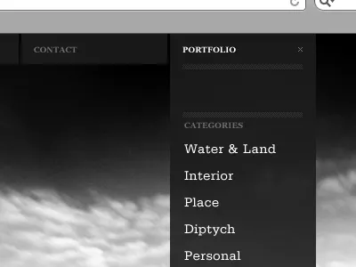 Photographer Portfolio Site drop down menu navigation website