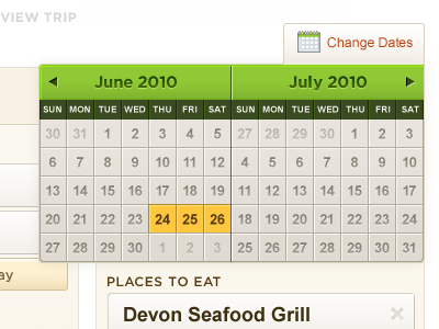 Trip Planner, Slide 3 buttons calendar picker ui