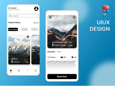 Trip Tact Booking App bookingapp conceptualdesign creativelayout easetotravel exploretheworld figma figmaexpert hicking mobileappdesign onlinebooking overviewoftheapp tracking traveltheworld triptact uiuxdesign