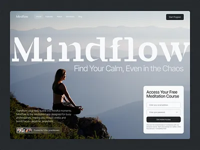 Mindflow - Meditation App Hero Design branding design doctor fitness framer health illustration logo meditation mental minimal treatment ui web web design website website design wellness yoga yogi