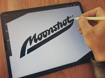 Moonshot art bold branding calligraphy custom flow graphic design identity illustration lettering logo process procreate retro script sketching t shirts type vintage