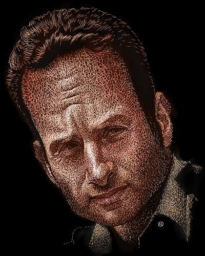 Caricature Resolution 2025 01. Andrew Lincoln andrew lincoln the walking dead black and white caricature illustration portrait scratchboard simon casey