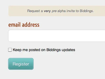Register app biddings blue branding brown css3 form html orange qlassik medium rebound type white