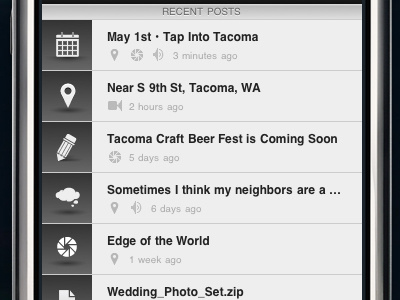 Recent Posts for Glue mobile web app article cloud event glue icons iphone list location photo recent