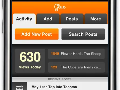 Final Activity View for Glue mobile web app activity app glue grey iphone mobile orange