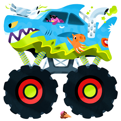 Monster truck madness animal animals car cute fun illustration toddler truck vehicle