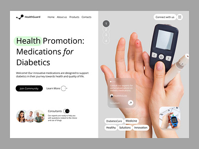 HealthGuard-Health Promotion For Diabetics Landing Page Website care clean interface clean layout codiant design glucose health health care healthcare illustration medical care medicine minimal design responsive design ui user friendly interface ux web website website design