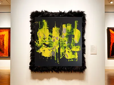 SUN1 . faux fur frame . black plastic . aluminium paper art concept