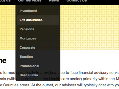 Life assurance all css black business dots dropdown gradient header heading helvetica nav navigation white yellow