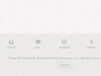 Website Redesign Footer aim button dribbble email footer glyphs grey icon icons media portfolio social socialmedia texture twitter website white wip