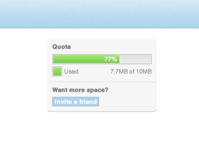 Upload quota bar chart graph green status upload