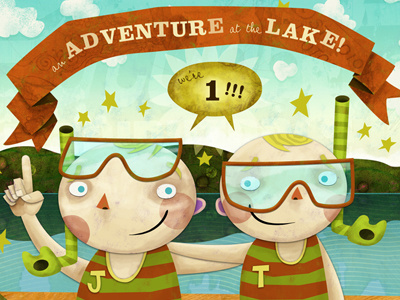 Adventure at the Lake blue green illustration