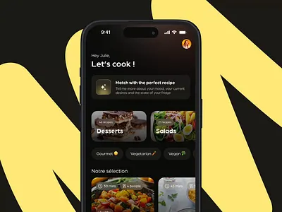 Miam | Match with your recipe 😏🍽 animation branding cokking app colors cook cooking design food food recipe app graphic design kitchen miam recipe recipes app uiux