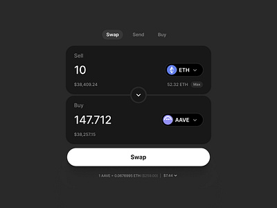 Token Swap Component blockchain coin crypto dark finance mode swap user interface