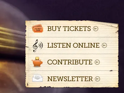 Buy Tickets… actions icons music paper torn vintage