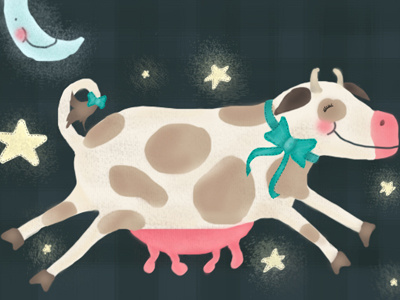 And the cow jumped over the... cow illustration moon stars udders whimsical