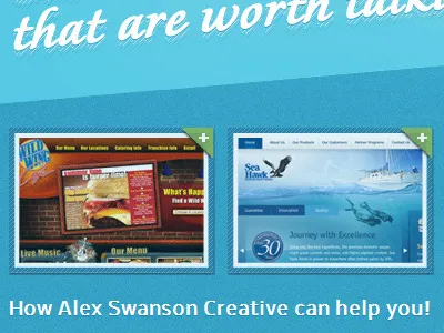 Alex Swanson Creative Landing Page blue thumbnails white