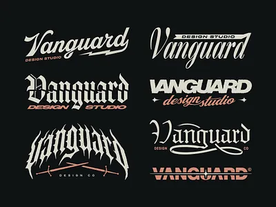 Vanguard Typography Kit apparel barber blackletter bold branding cursive custom lettering logo design logos merch script streetwear tattoo text type logo typography vintage word logo wordmark