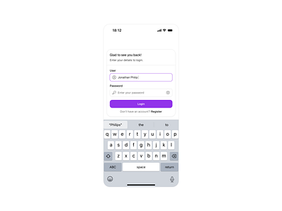 Mobile App Login app appdesign button clean design figma input interface login minimalist mobileapp productdesign purple ui uidesign userinterface ux webdesign white