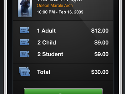 Buy Tickets app dark icons iphone movies ui