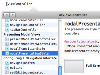 Documentation popover mock for Xcode