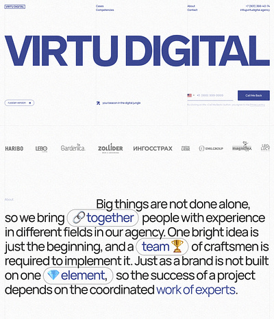 Website landing page design VIRTU DIGITAL design typography ui web